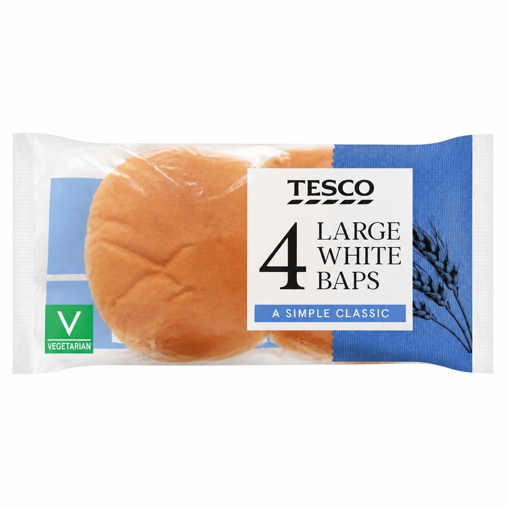 Tesco Large White Baps 4 pack