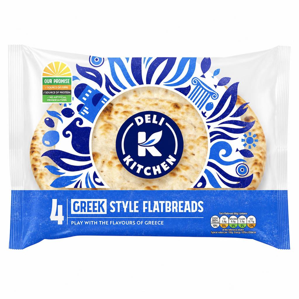 Deli Kitchen Greek Style Plain Flatbreads 4 Pack 320g