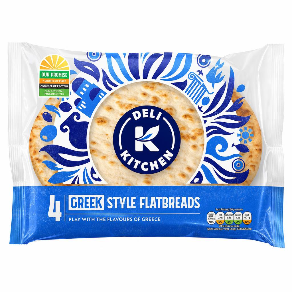 Deli Kitchen Greek Style Plain Flatbreads 4 Pack 320g