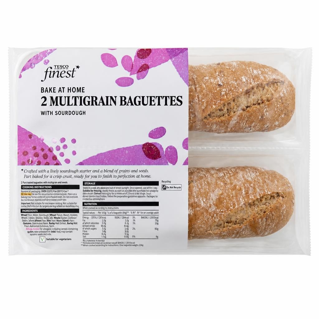 Tesco Finest Multigrain Part Baked Baguettes with Sourdough 2 Pack 250g