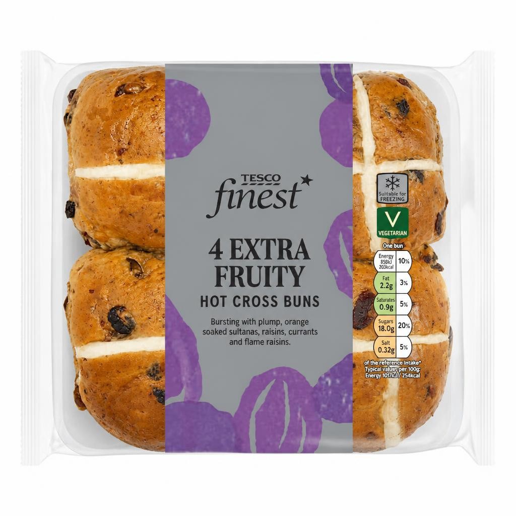 Tesco Finest Extra Fruity Hot Cross Buns 4 pack
