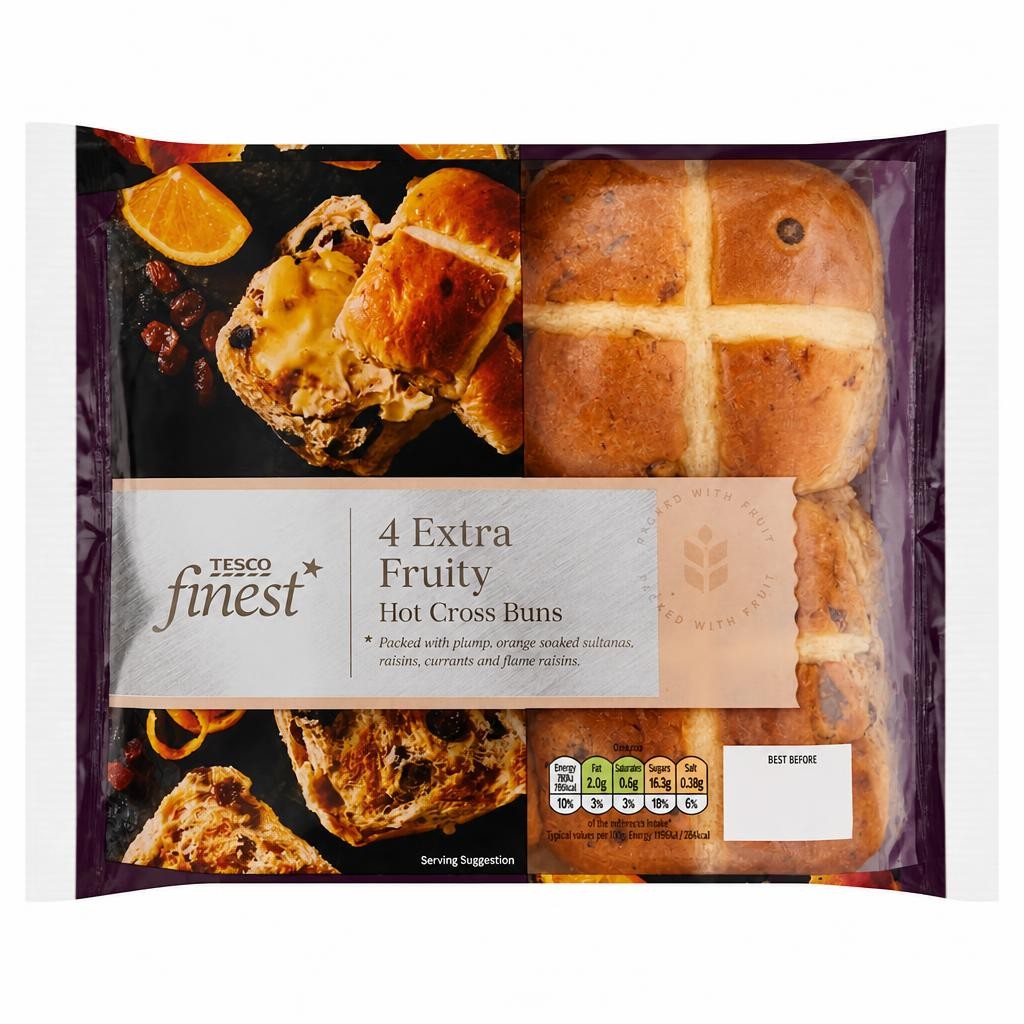 Tesco Finest Extra Fruity Hot Cross Buns 4 pack