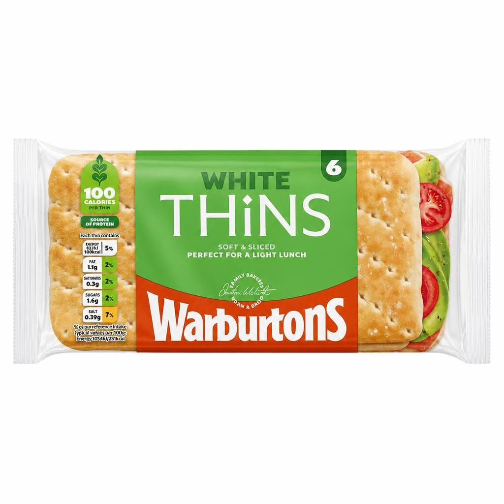 Warburtons White Sandwich Bread Thins 6 Pack