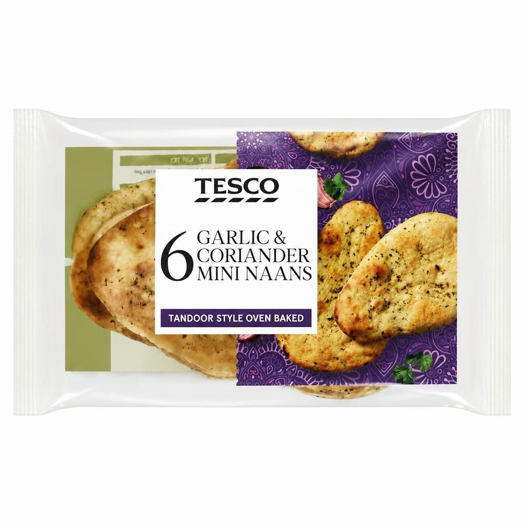 Tesco Mini Garlic & Coriander Naans 6 pack