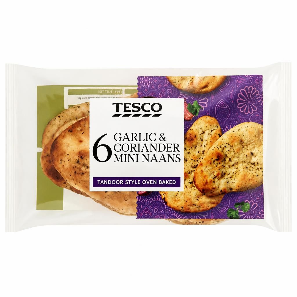 Tesco Mini Garlic & Coriander Naans 6 pack