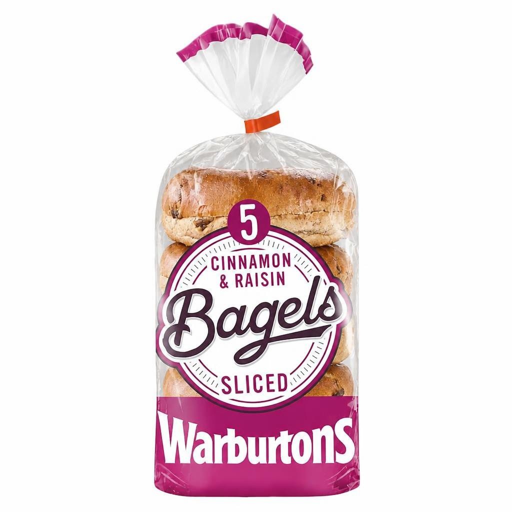 Warburtons Cinnamon & Raisin Bagels Sliced 5 Pack