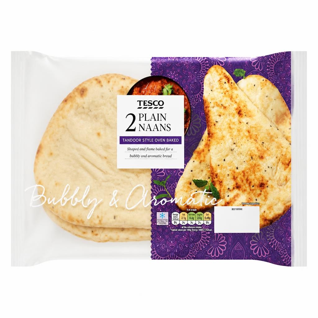Tesco Plain Naan Bread 2 Pack