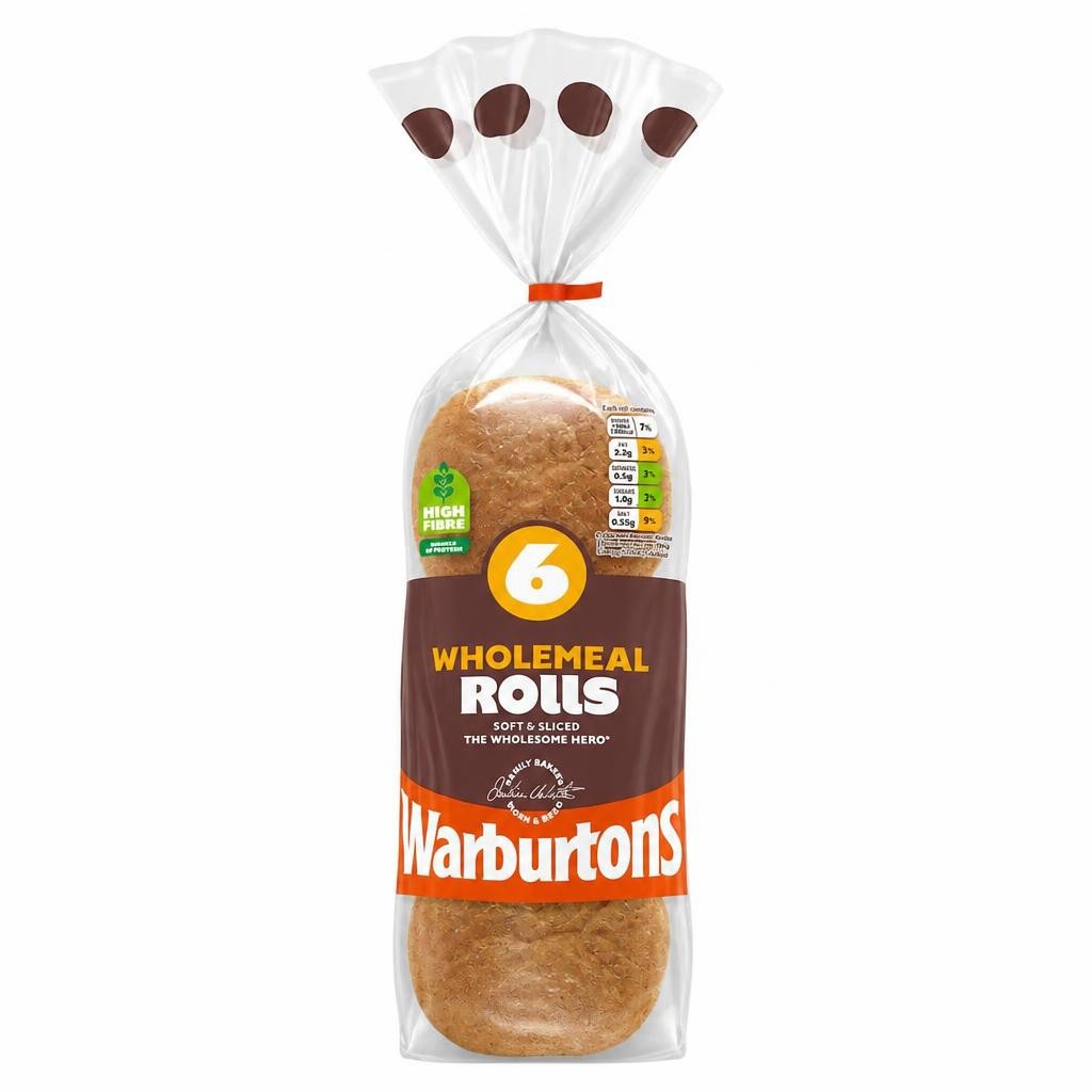 Warburtons Wholemeal Soft Sliced Rolls 6 Pack