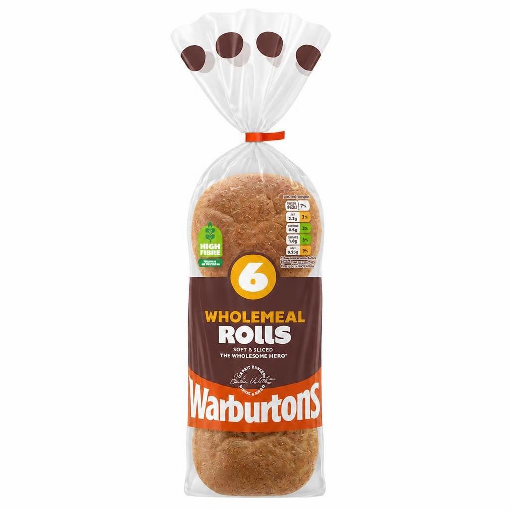 Warburtons Wholemeal Soft Sliced Rolls 6 Pack