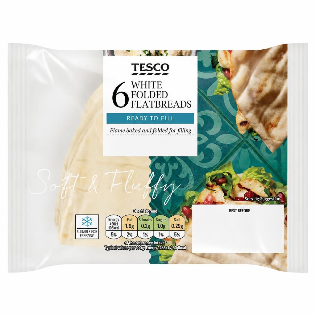Tesco Folded Flatbreads Plain 6 Pack