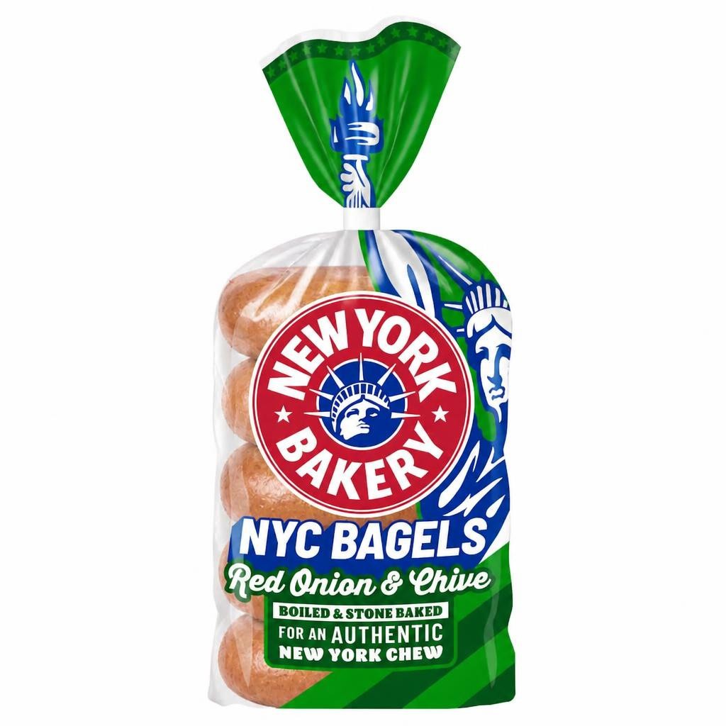 New York Bakery Co Red Onion & Chive Bagels 5 Pack