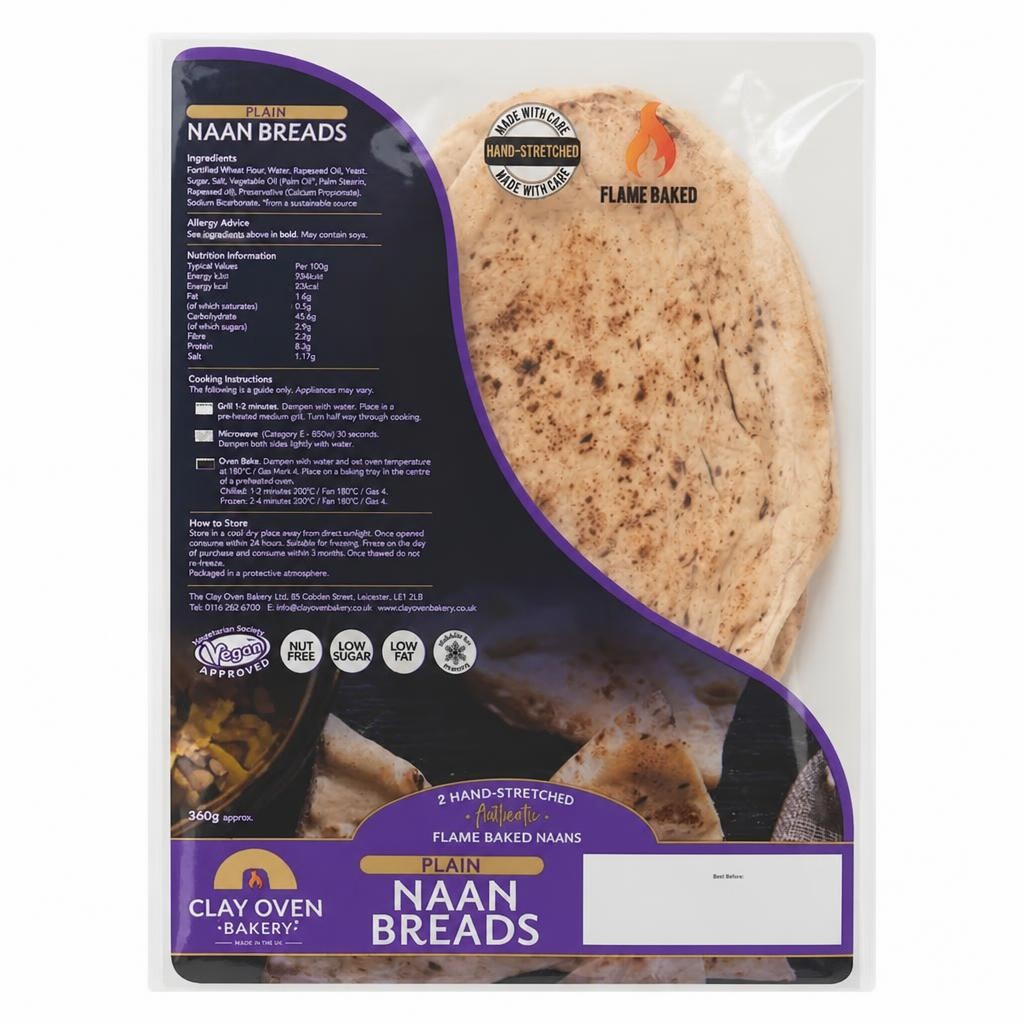 Clay Oven Bakery Plain Naan Bread 2 Pack 360g