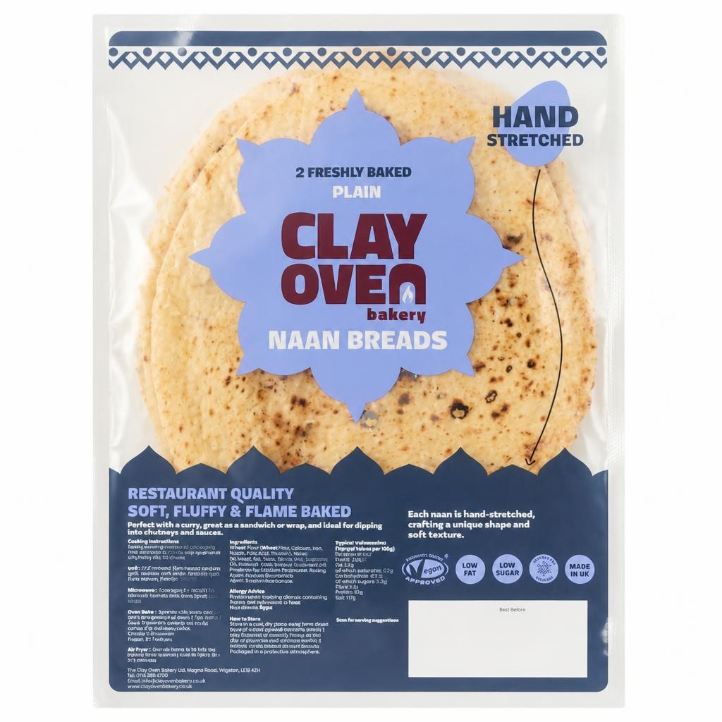Clay Oven Bakery Plain Naan Bread 2 Pack 360g