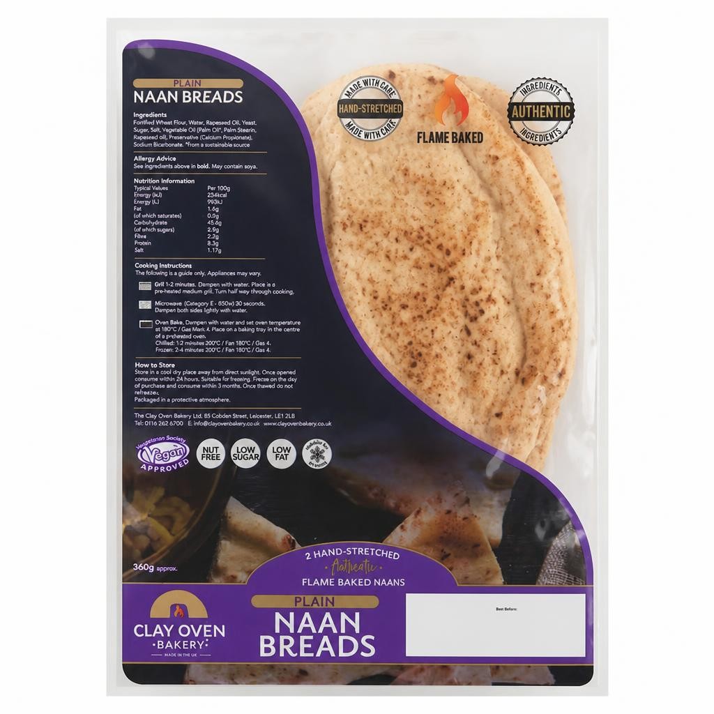 Clay Oven Bakery Plain Naan Bread 2 Pack 360g