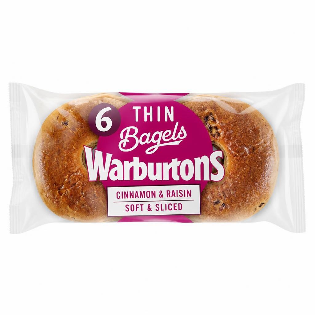 Warburtons Thin Cinnamon & Raisin Bagels 6 Pack