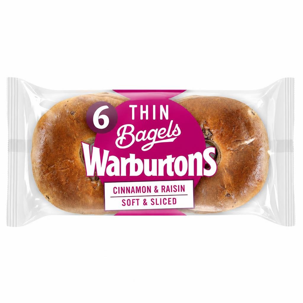 Warburtons Thin Cinnamon & Raisin Bagels 6 Pack