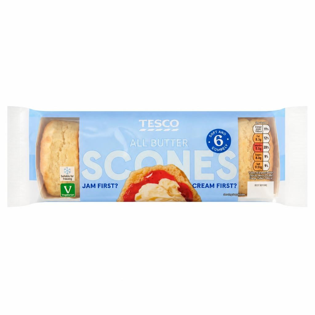 Tesco All Butter Plain Scones 6 Pack