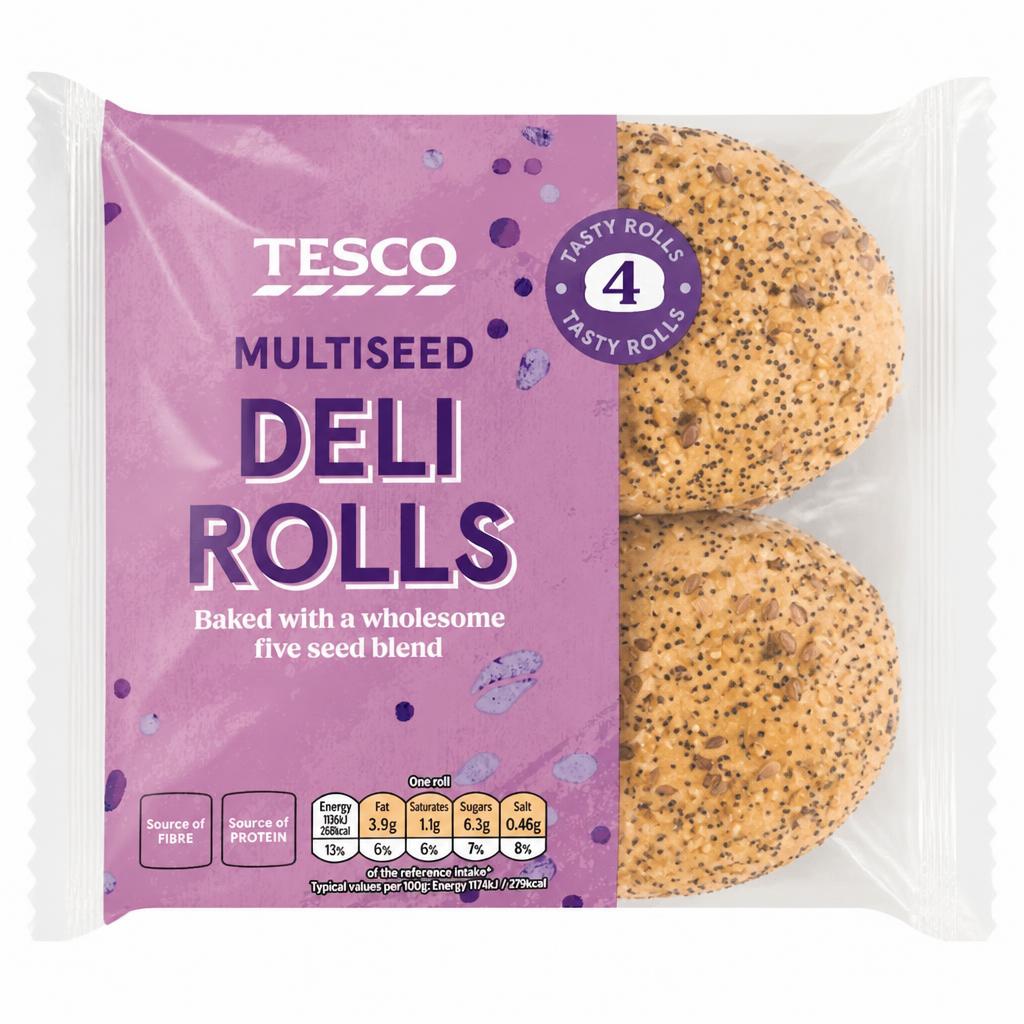 Tesco Deli Multiseed White Rolls 4 Pack