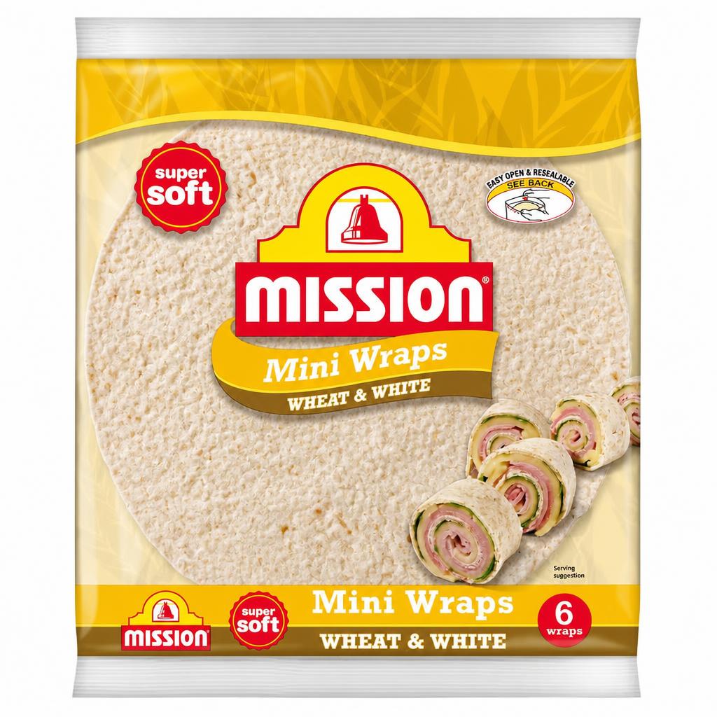 Mission Mini Wheat & White Tortilla Wraps 6 Pack