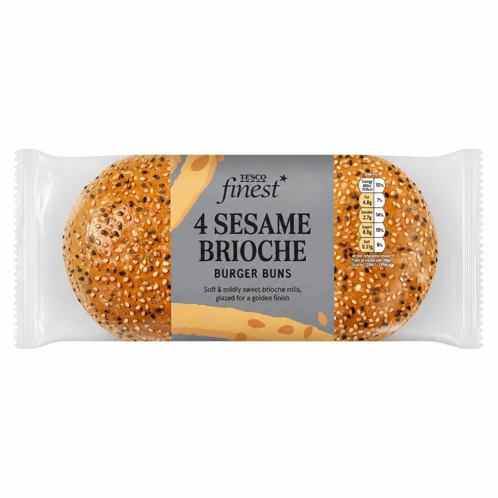 Tesco Finest Brioche Sesame Seed Burger Buns 4 pack