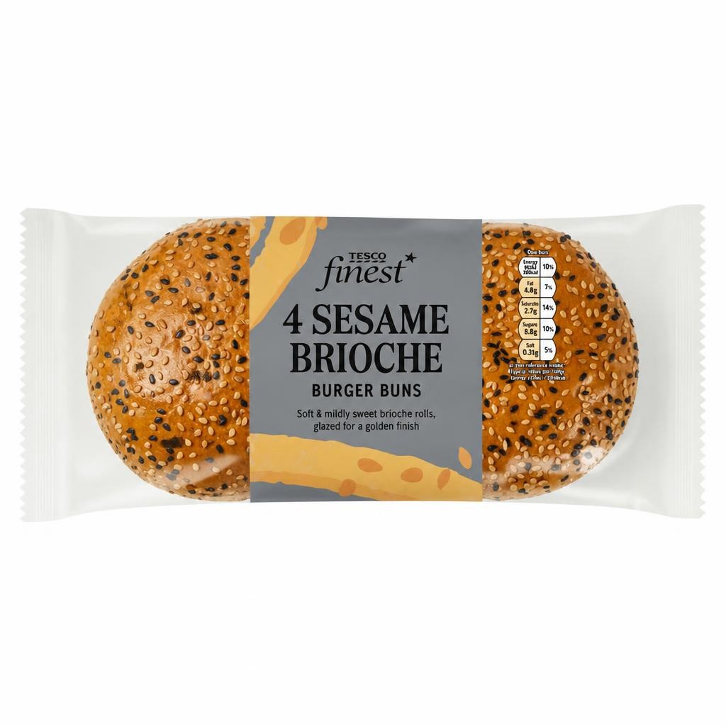 Tesco Finest Brioche Sesame Seed Burger Buns 4 pack