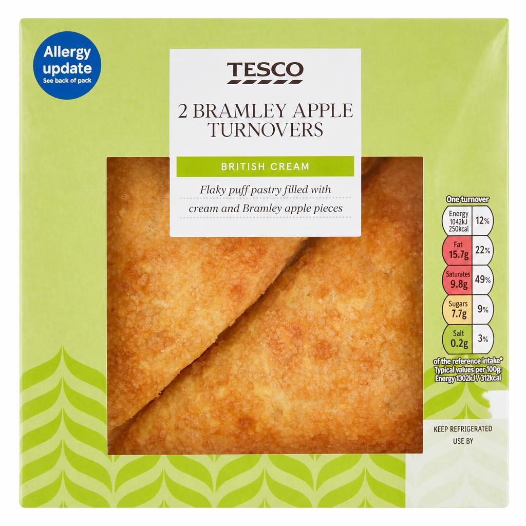 Tesco Fresh Cream Bramley Apple Turnovers 2 Pack 160g