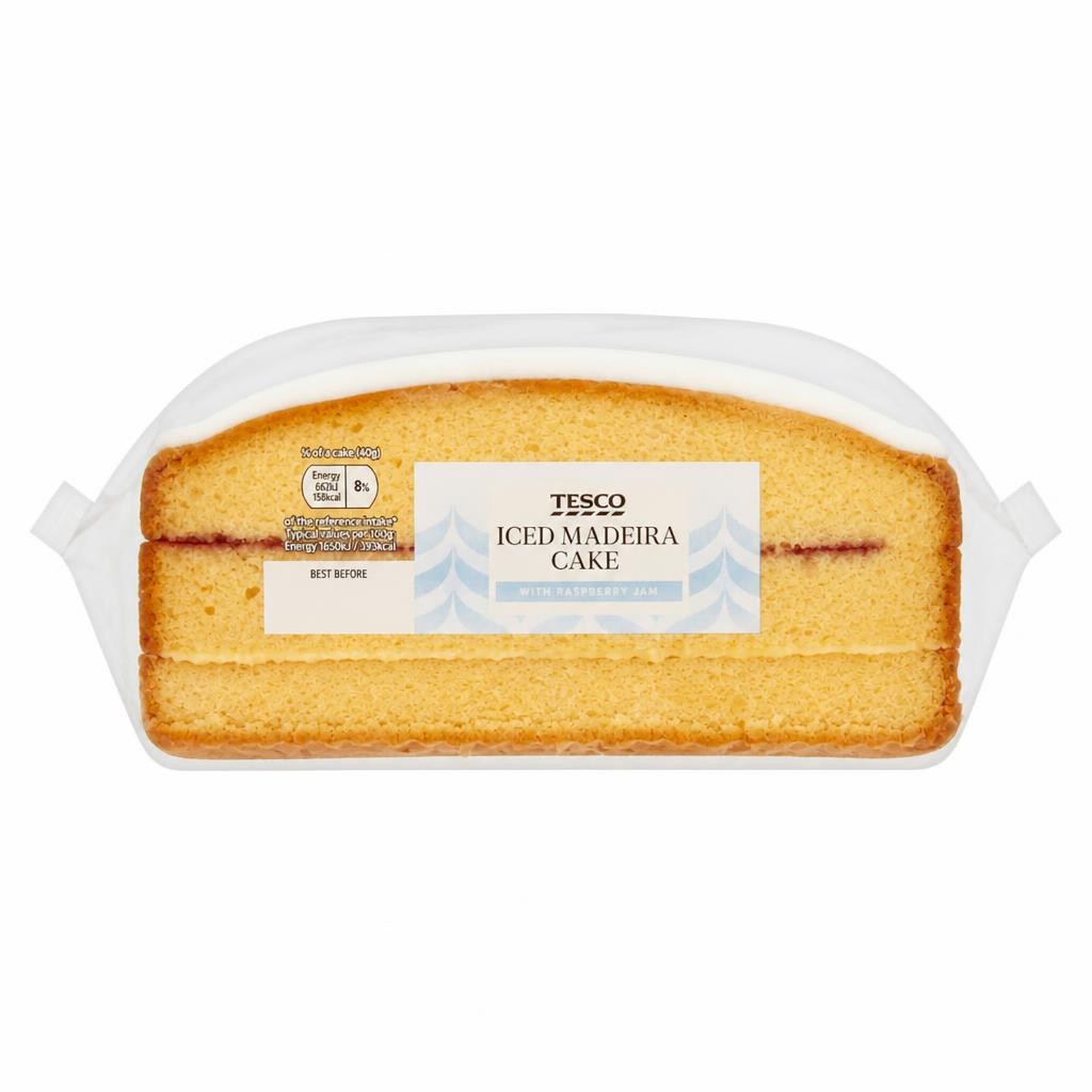 Tesco Iced Madeira Cake with Vanilla and Raspberry