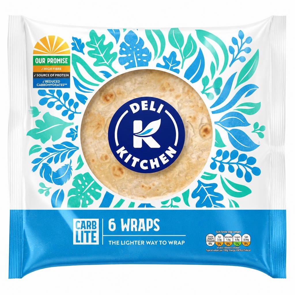 Deli Kitchen Carb Lite Wheat Tortilla Wraps 6 Pack 300g