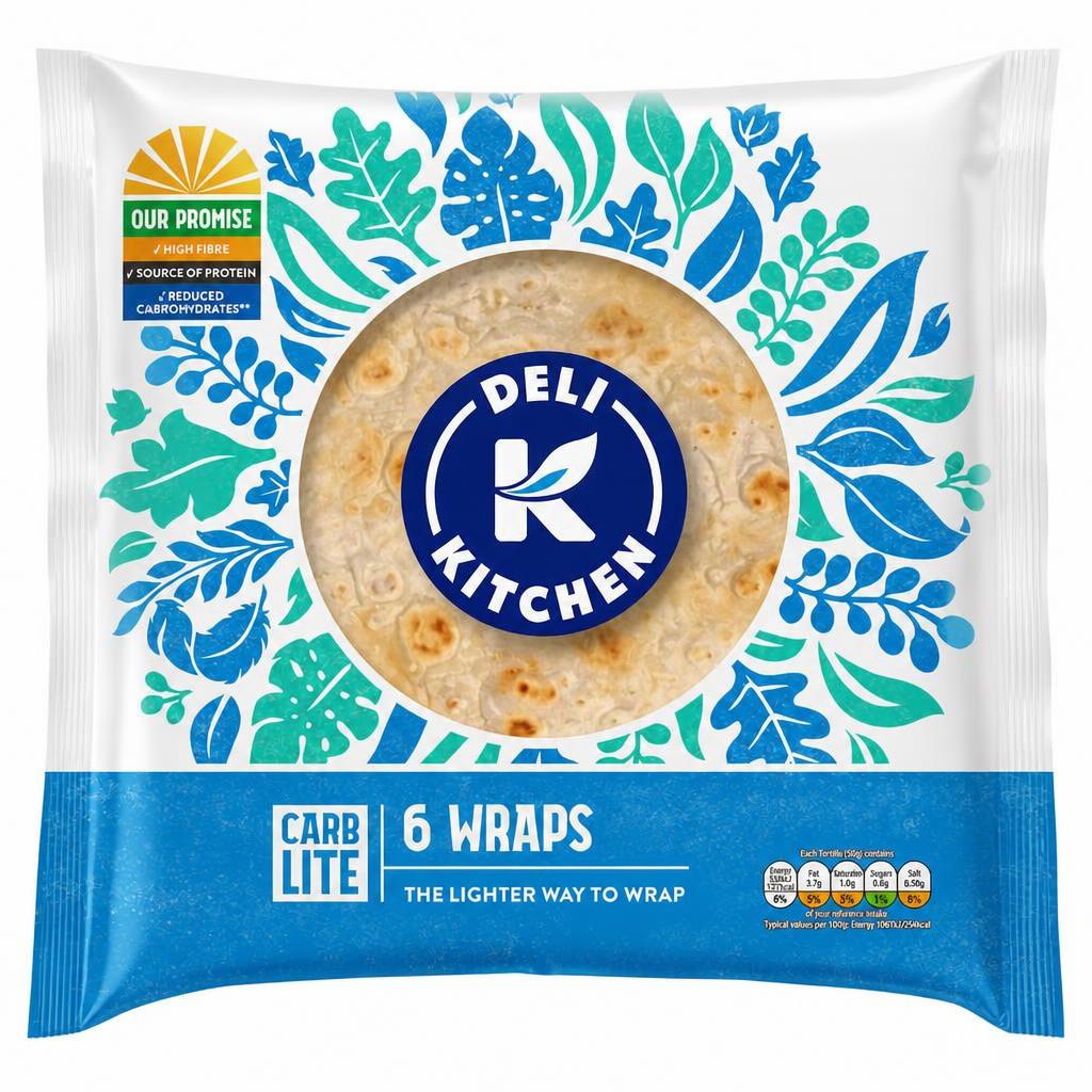 Deli Kitchen Carb Lite Wheat Tortilla Wraps 6 Pack 300g