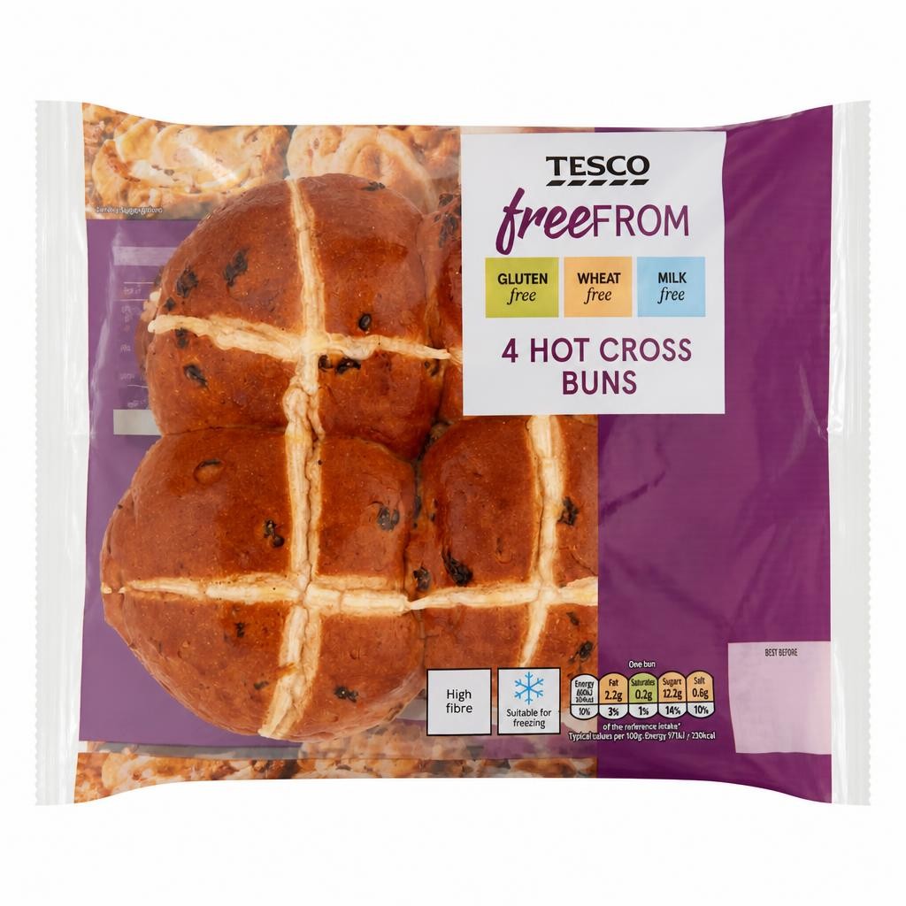 Tesco Free From Cinnamon Spiced Hot Cross Buns 4 Pack