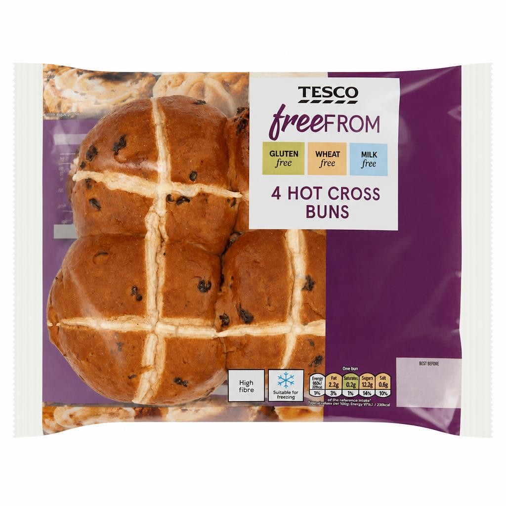 Tesco Free From Cinnamon Spiced Hot Cross Buns 4 Pack