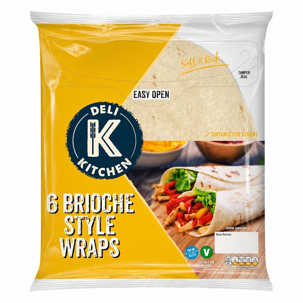 Deli Kitchen Brioche Style Tortilla Wraps 6 Pack 366g