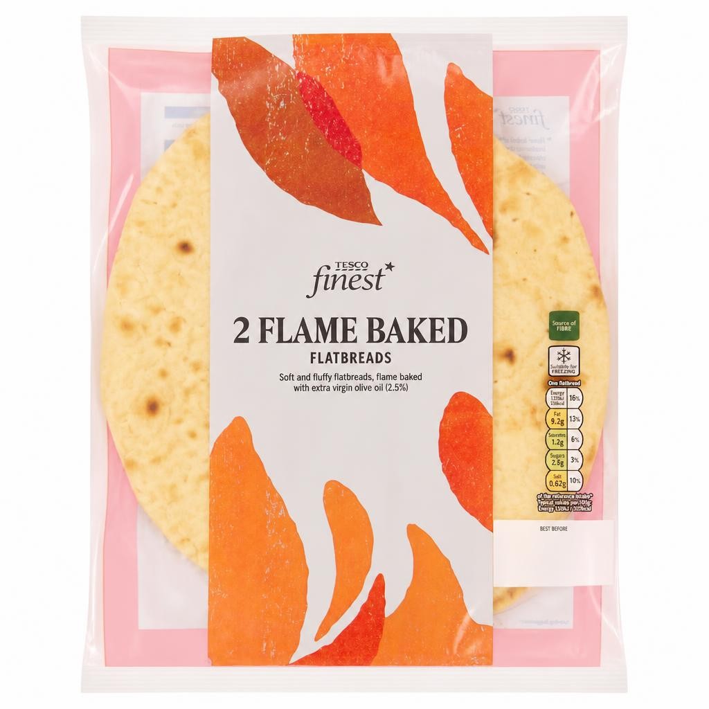 Tesco Finest Flame Baked Flatbreads Plain 2 Pack