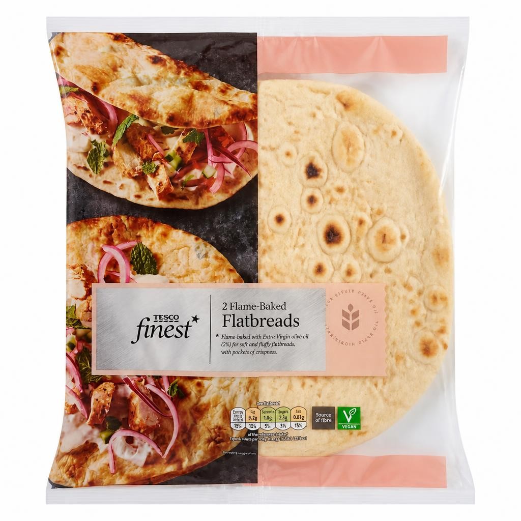 Tesco Finest Flame Baked Flatbreads Plain 2 Pack