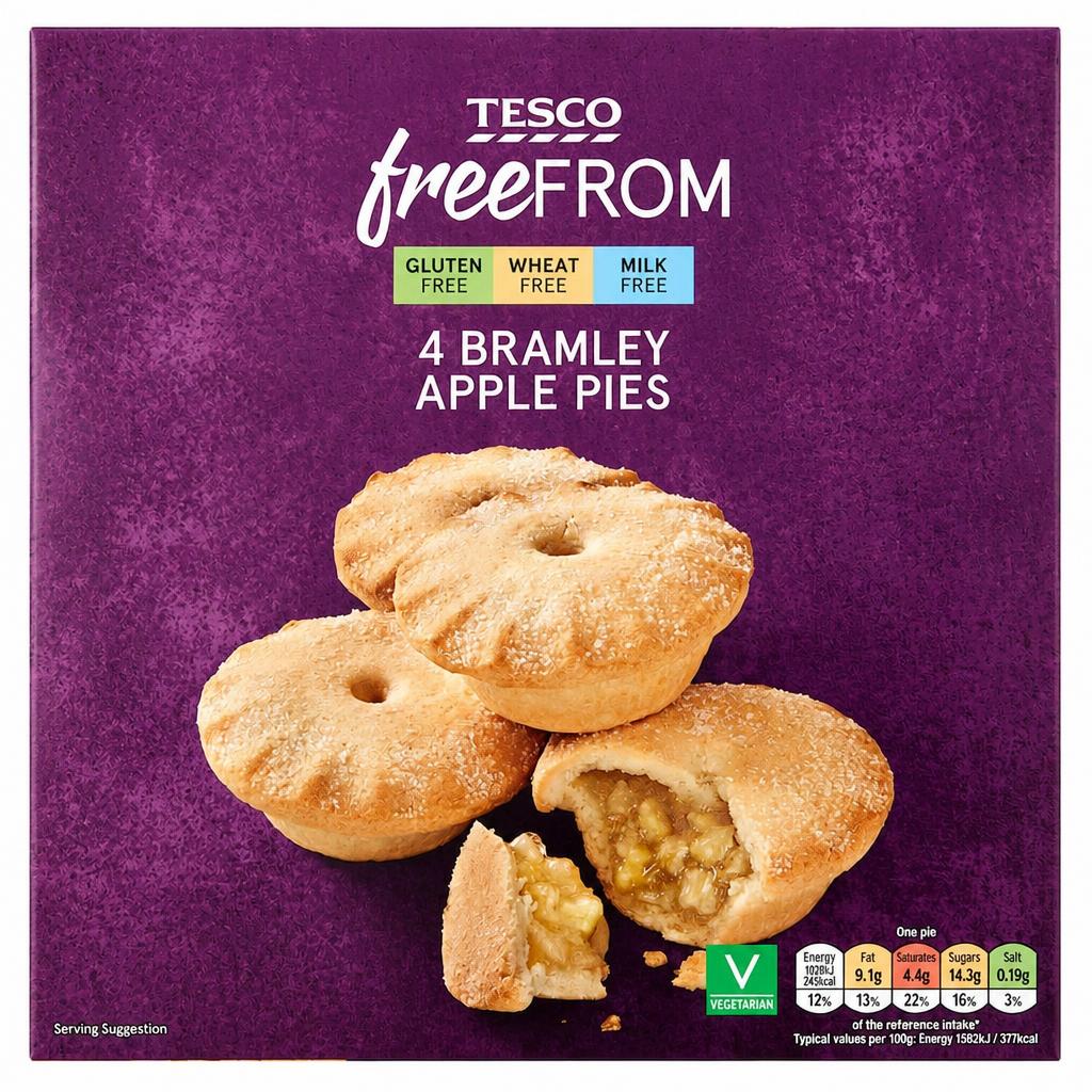 Tesco Free From Bramley Apple Pies 4 Pack