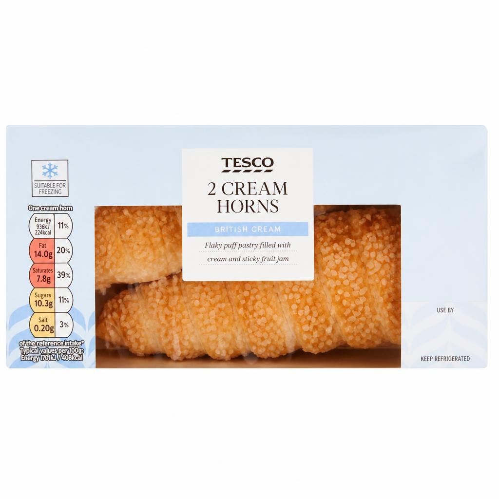 Tesco Fresh Cream Horns 2 Pack, 110 G