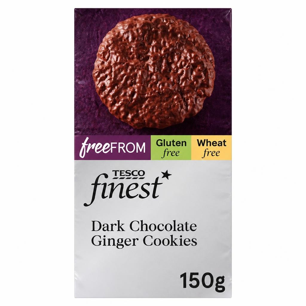 Tesco Finest Free From Dark Chocolate Ginger Cookies 150G