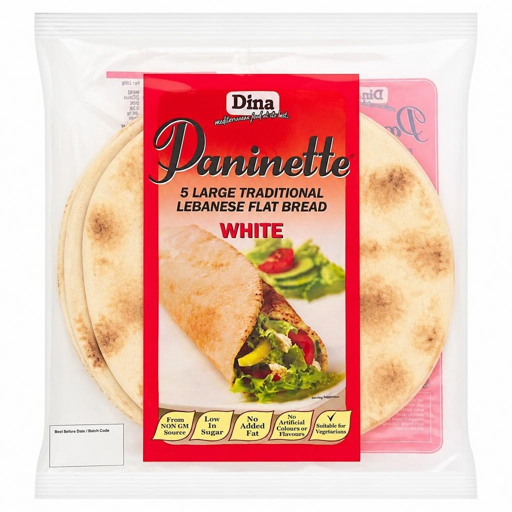 Dina Paninette 5 Large Traditional Lebanese White Bread Wraps