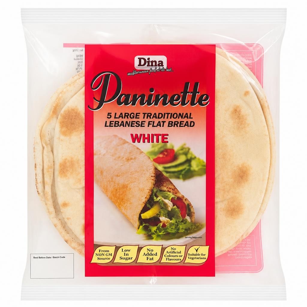 Dina Paninette 5 Large Traditional Lebanese White Bread Wraps