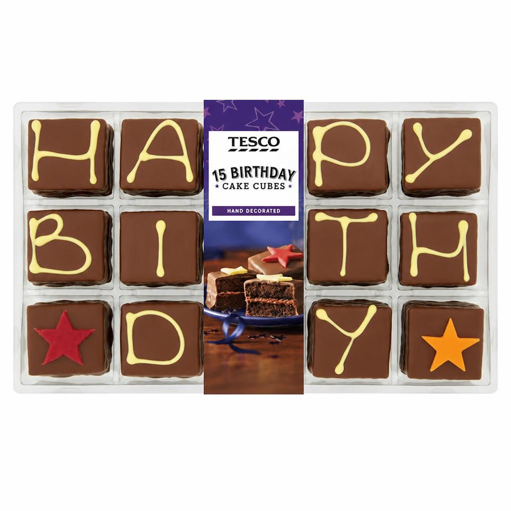 Tesco Birthday Cake Cubes - Chocolate Sponge 15 Pack