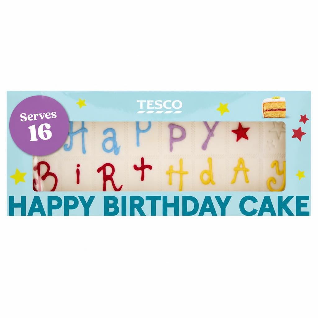 Tesco Happy Birthday Cake - Vanilla with Raspberry Jam