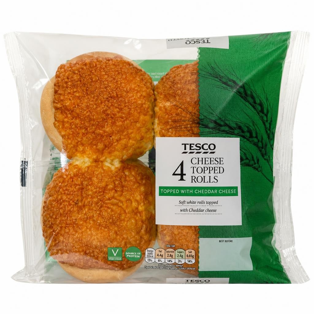 Tesco Cheese Topped Roll 4 Pack