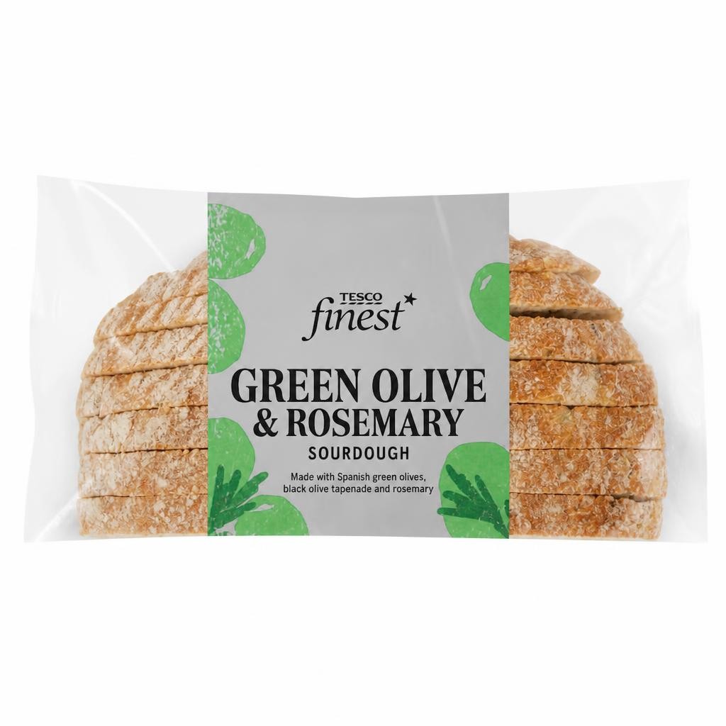 Tesco Finest Sliced Green Olive & Rosemary Sourdough Bread 400g