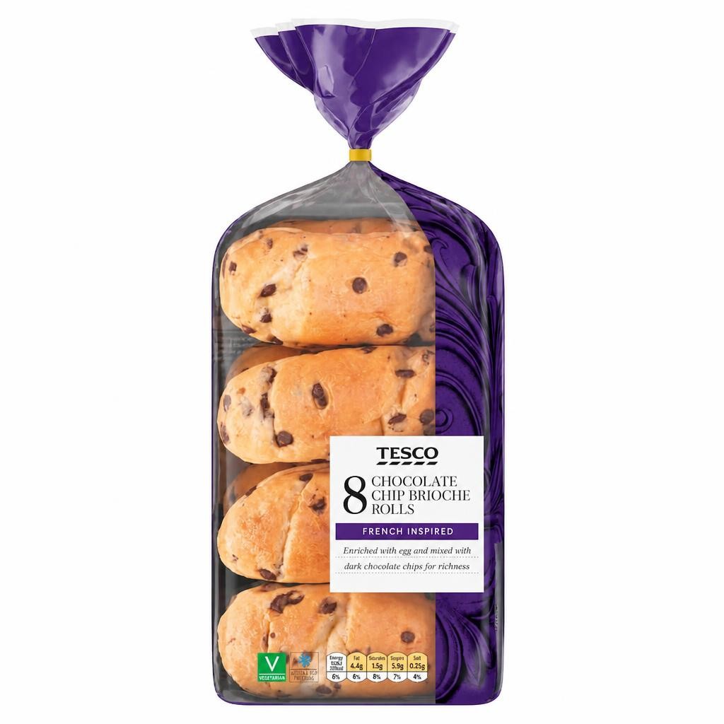 Tesco Chocolate Chip Brioche Rolls 8 Pack