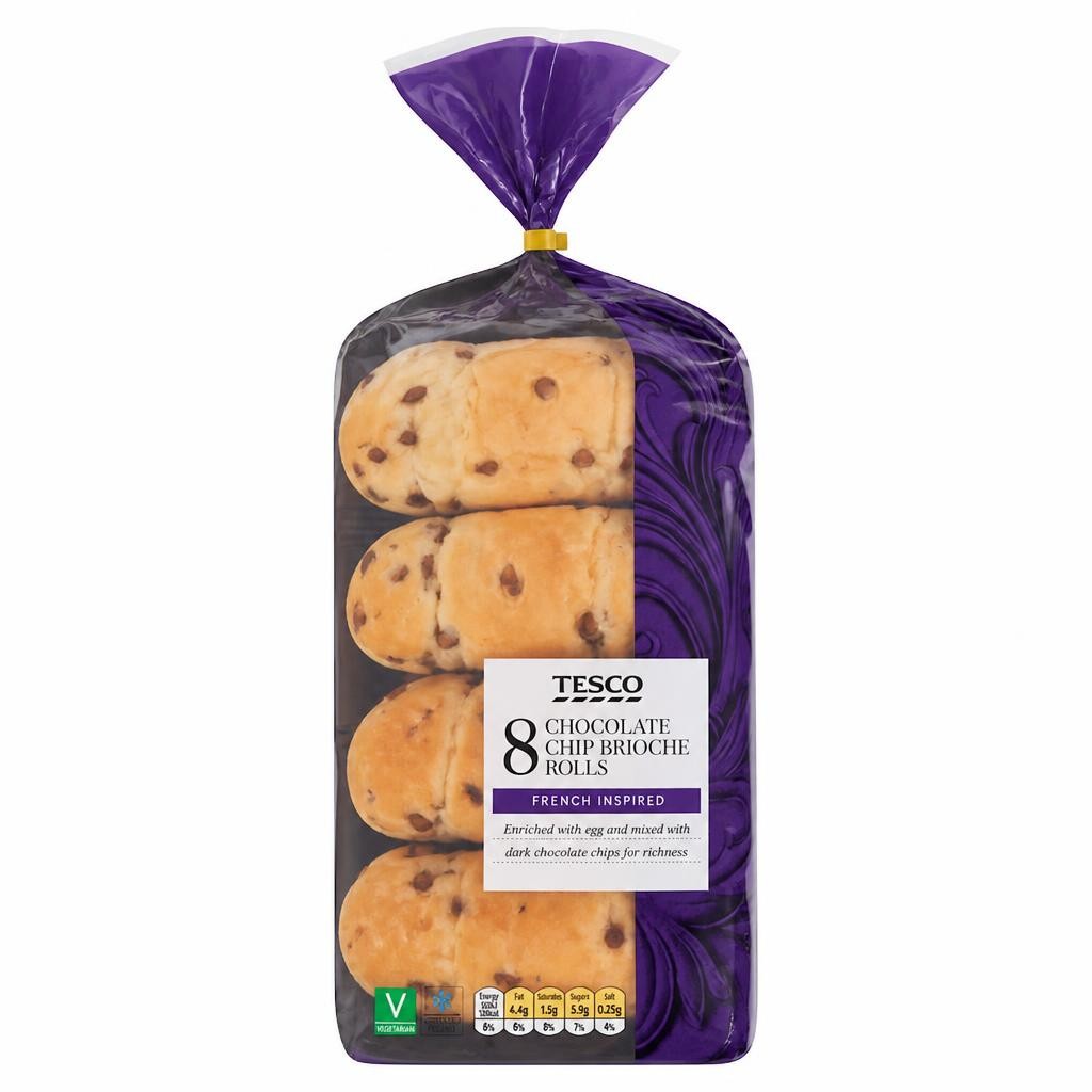 Tesco Chocolate Chip Brioche Rolls 8 Pack