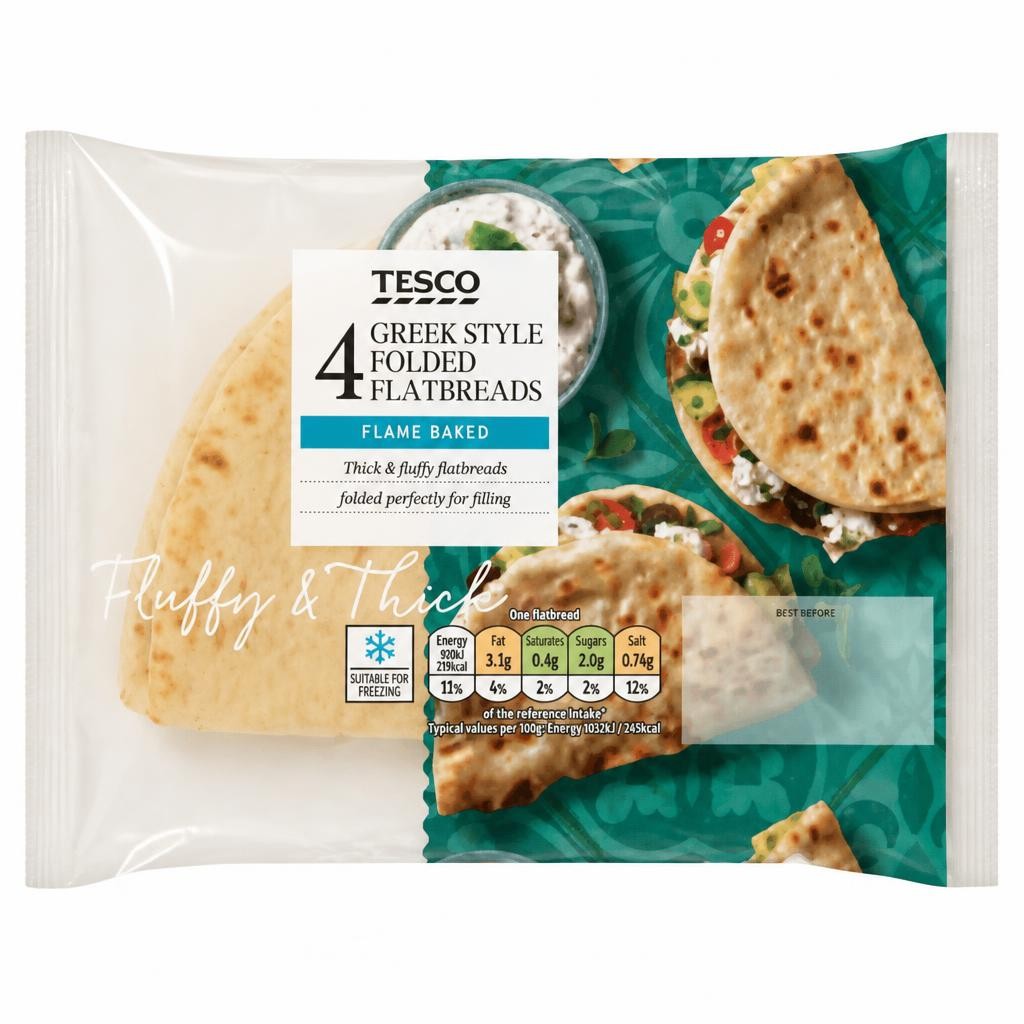 Tesco Greek Style Folded Flatbreads 4 Pack 340g