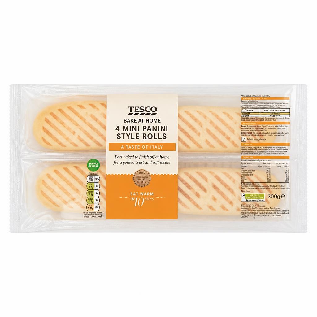 Tesco Bake at Home Mini Panini Style Rolls 4 pack