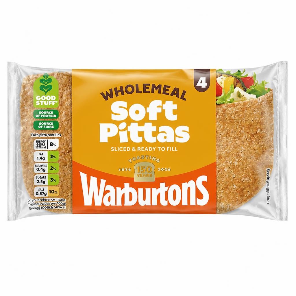 Warburtons Soft Wholemeal Pitta Breads 4 Pack