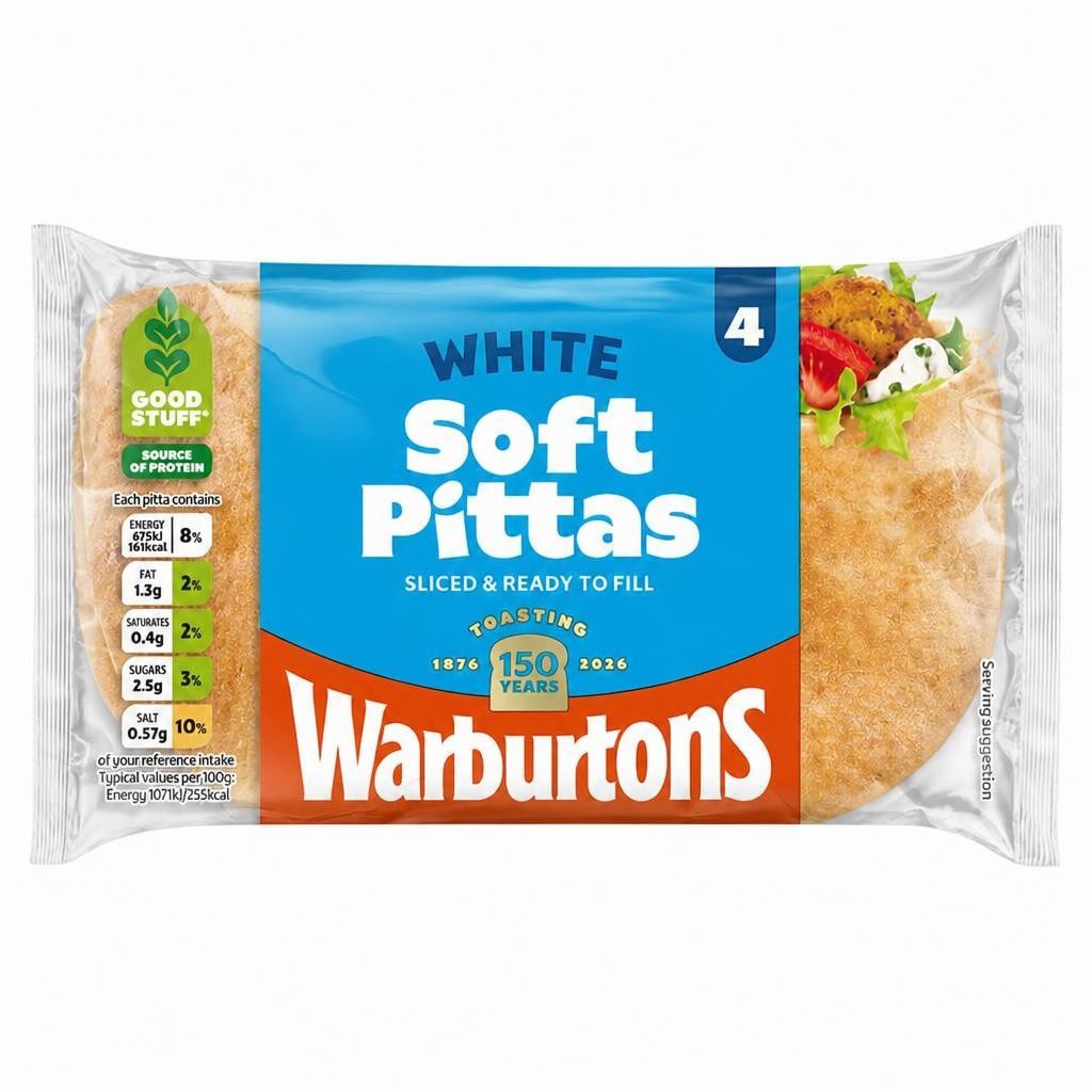 Warburtons Soft White Pitta Breads 4 Pack