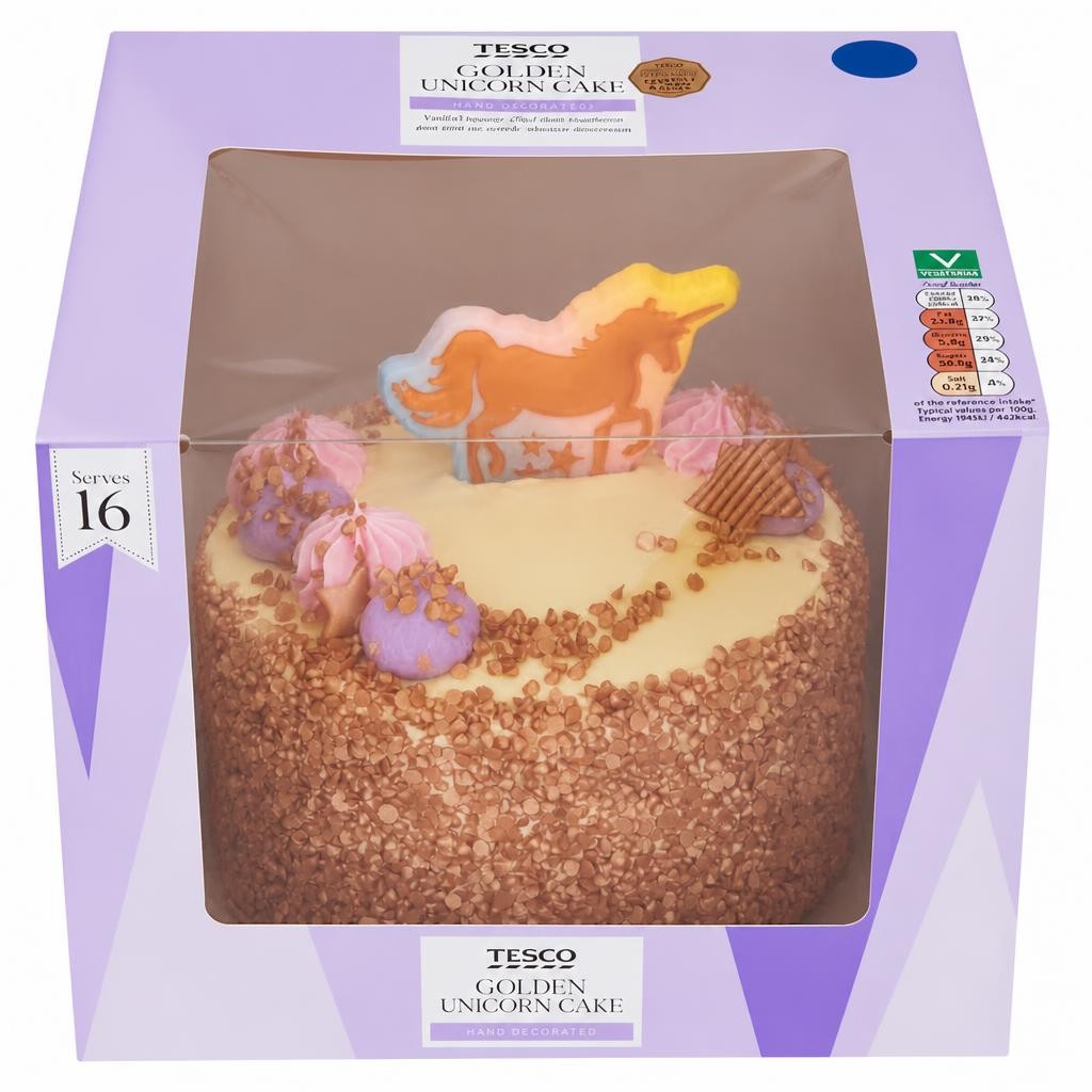 Tesco Golden Unicorn Cake - Vanilla and Raspberry